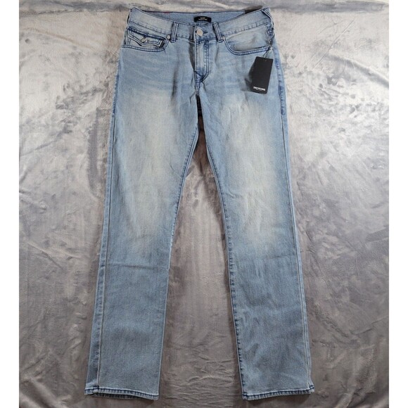 True Religion Ricky Jeans Mens SZ 31 Flap SN Relaxed Straight Light‎ Blue Denim - Picture 1 of 12